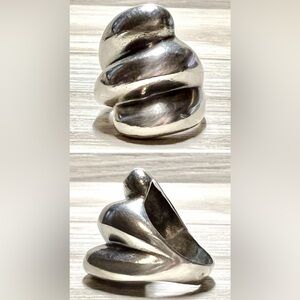 Vintage Designer Heavy Sterling Silver Modernist Triple Fluted Dome Ring, Size 6